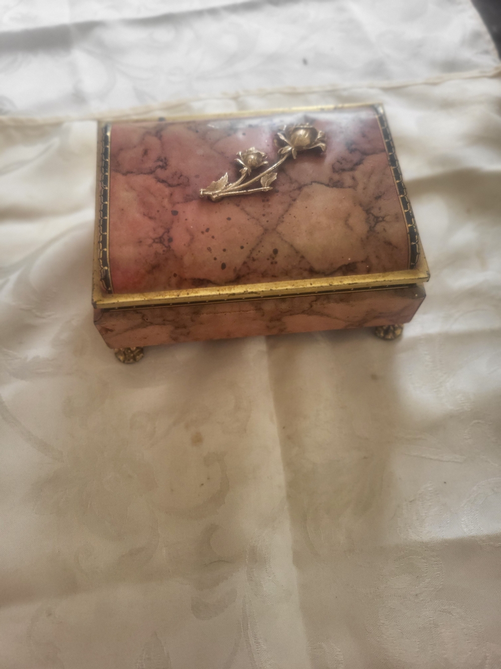 Blue Bird Confectionary Tin Red & Gold Tone Rose Metal Trinket/Candy Box